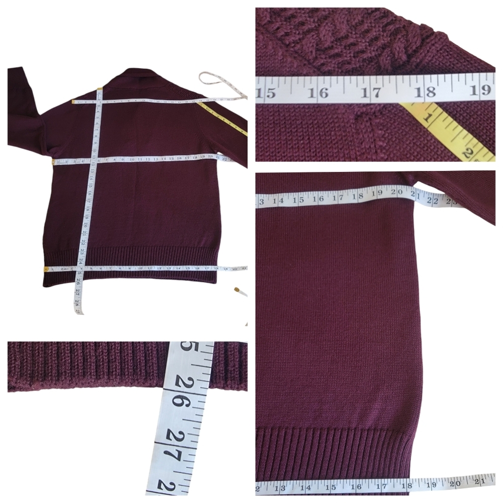 Vintage Harry Rosen Shawl Sweater Burgundy Merino Wool Blend Pullover Ac… - Picture 14 of 16